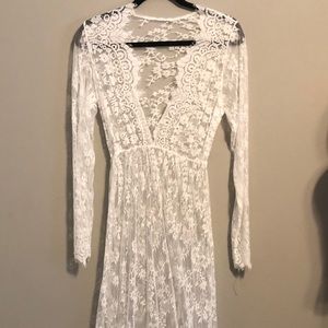 White & ombré blue lace see through dress